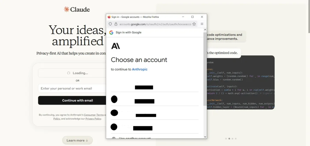 Gmail アカウントを選択してください