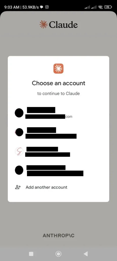 Google アカウントを選択してください。